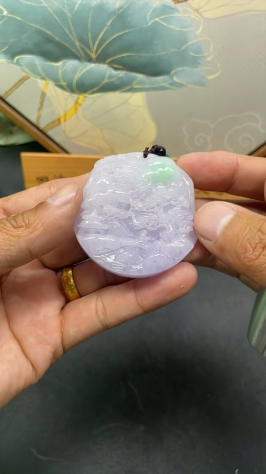 F24748672 Jadeite Landscape Pendant Total Weight Approx. 87.2g (Including Rope Weight)