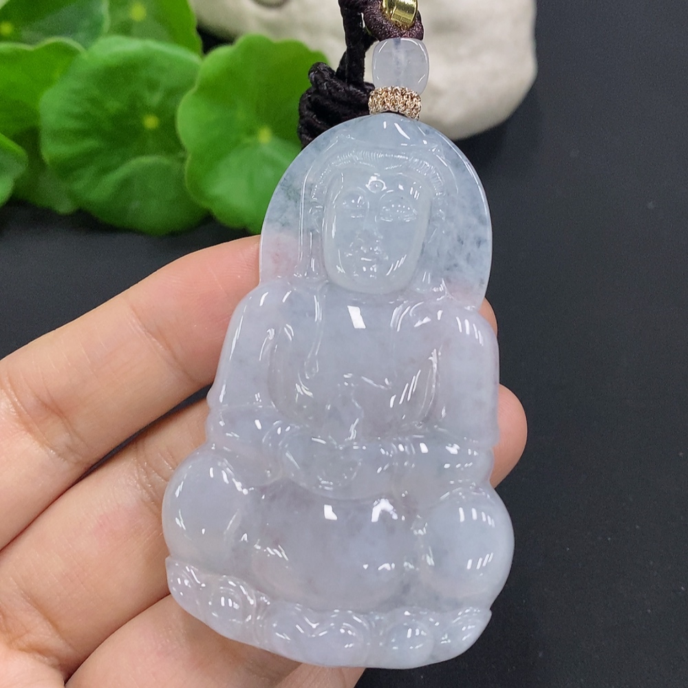 F27137272 Jadeite Guanyin Pendant, Total Weight with Cord Approximately 32.2g