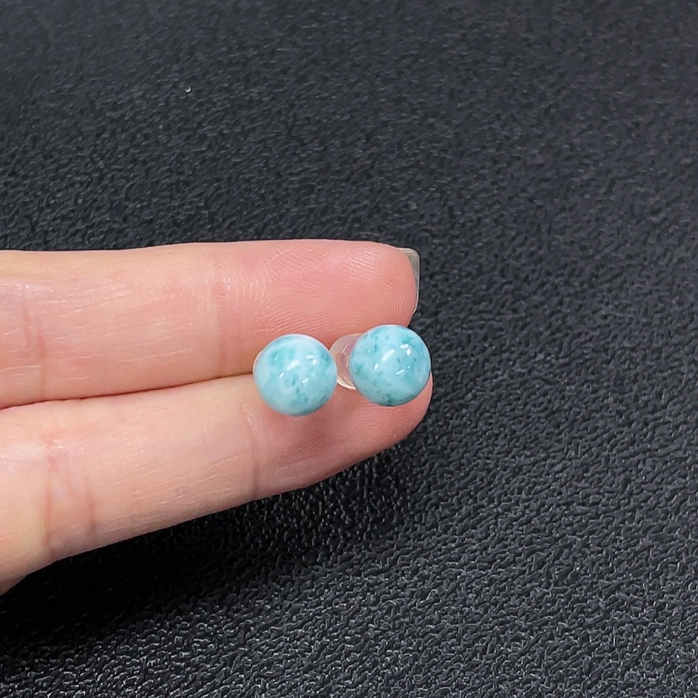 C34039662 18K Larimar Earrings, Total Weight Approx. 1.7g, Stone Size 7.8mm