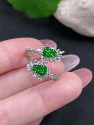 F34033228 Jadeite inlaid ring 18k with diamond size 15 total weight about 3.42g