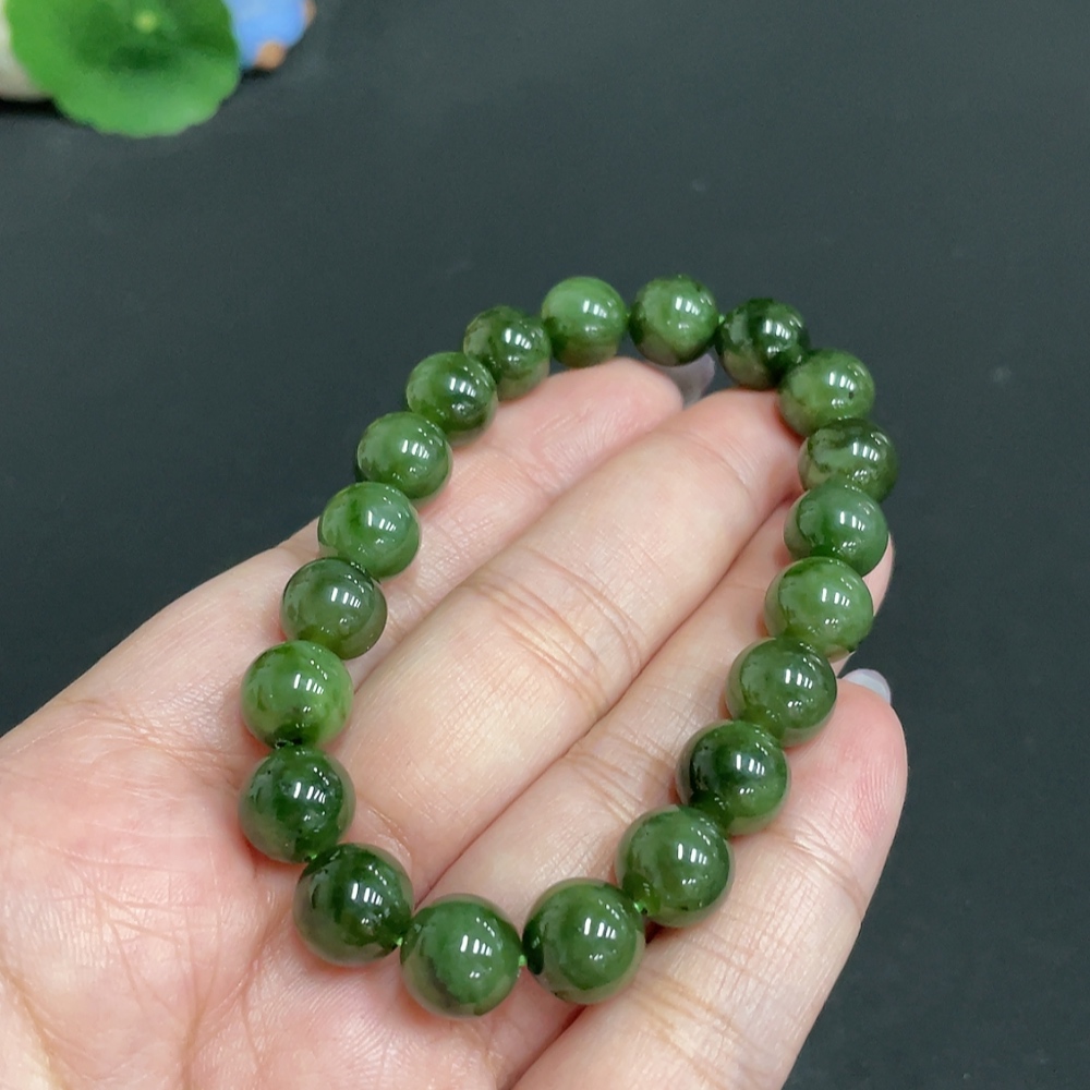 H33847691 Hetian Jade Bracelet, Approx. 9.4 mm Beads, Total Weight About 27.9g