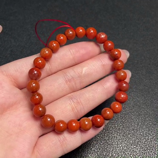 C33920622 Red Agate Bracelet with Visible Organic Matter, Total Weight Approx. 15.15g, Bead Size About 7.8mm