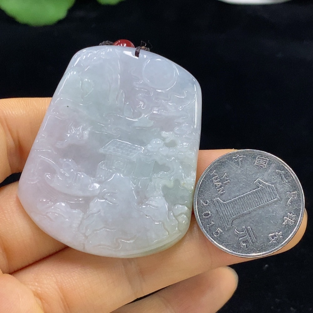 F34024835 Jadeite Landscape Pendant Total Weight Approx. 28.33g (Including Cord Weight) With Non-Grade A Beads