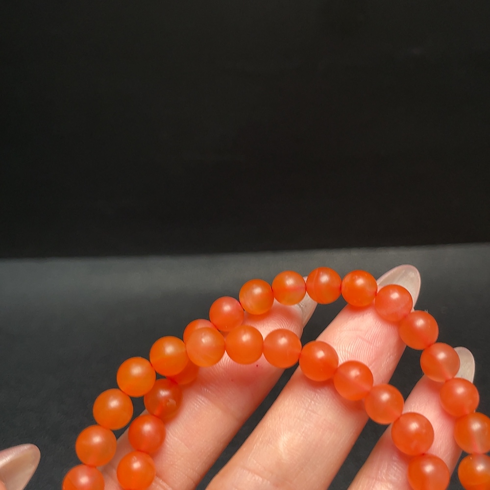 C34041494 Red Agate Beaded Necklace with Visible Organic Matter, Total Weight Approx. 24.87g, Bead Size 6.5mm