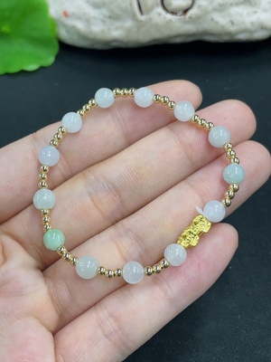 F46570470 翡翠手串 小珠子18k 其余含金量99% 货品总重约3.8g  卡5.8mm左右