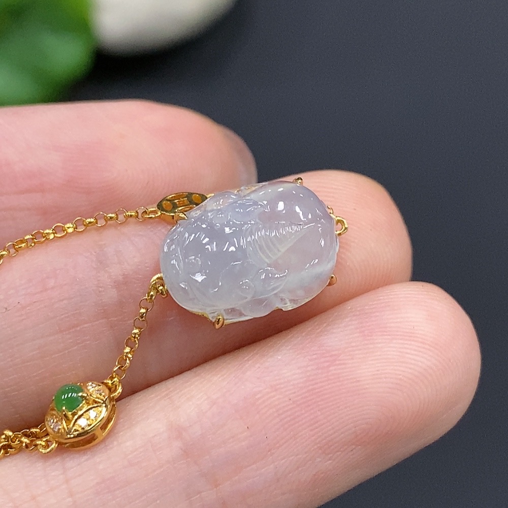 F17858292 JadeitePi Xiu Inlaid Bracelet 18K Gold Total Weight Approx. 2.2g