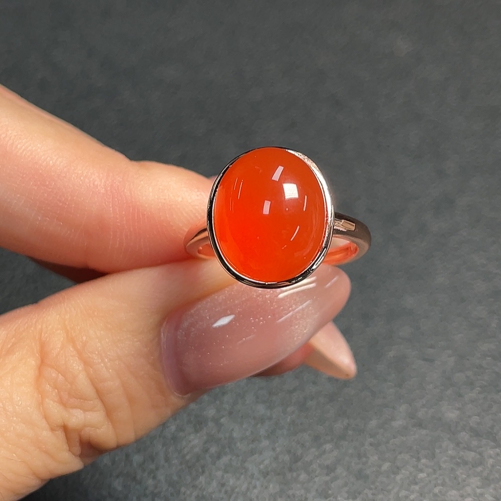 C34952507 Red Agate Ring (Non-Gold, Adjustable, Total Weight Approx. 3.74g)