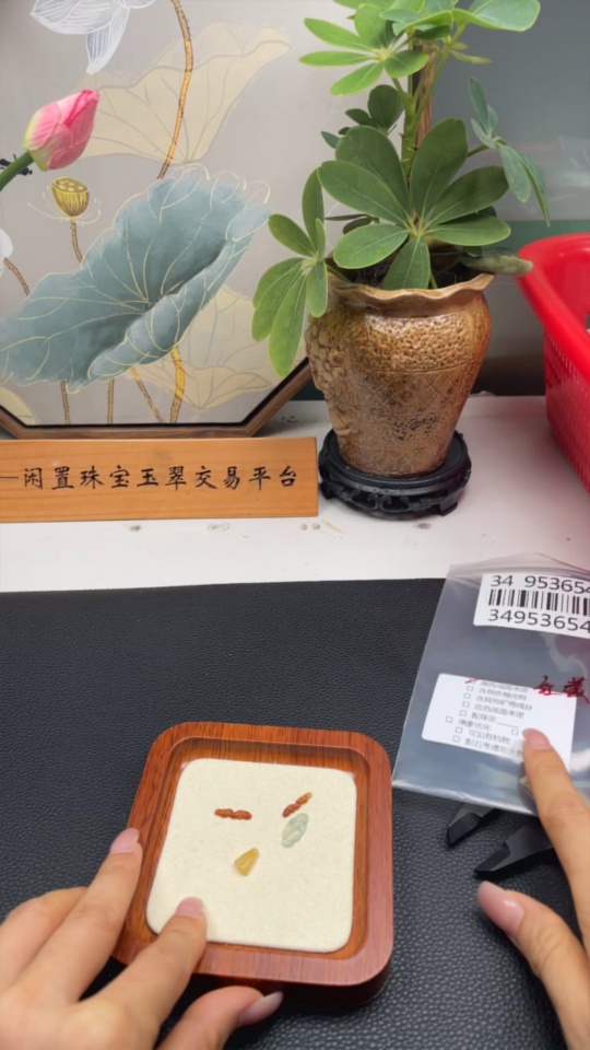 F34953654 Jadeite Inlaid Pieces Sell as a Lot Yellow-Red Part Color Origin Undetermined