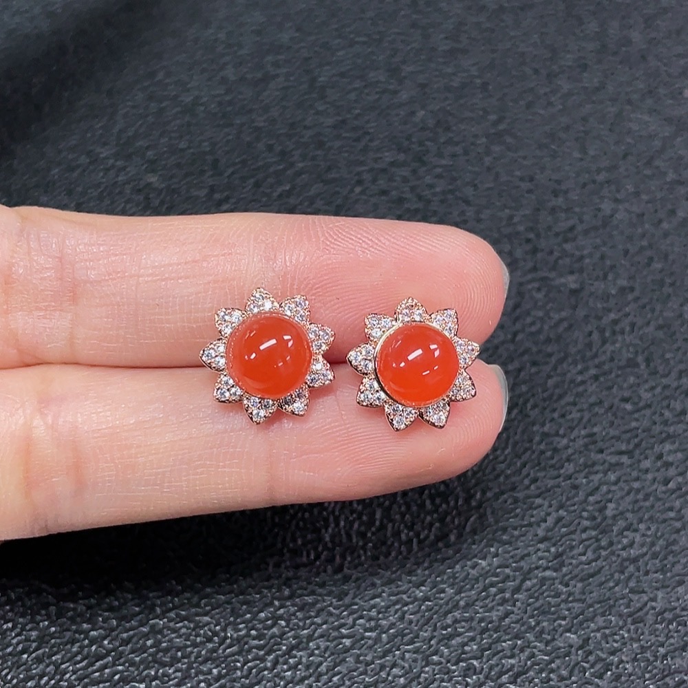 C33870073 South Red Agate Earrings Non-Gold Total Weight Approx. 2.89g Size 7.1mm