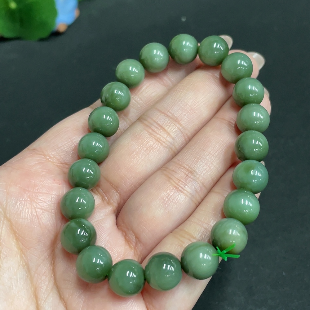H28309147 Hetian Jade Bracelet, Approx. 9.5 mm Beads, Total Weight Approx. 30.8g