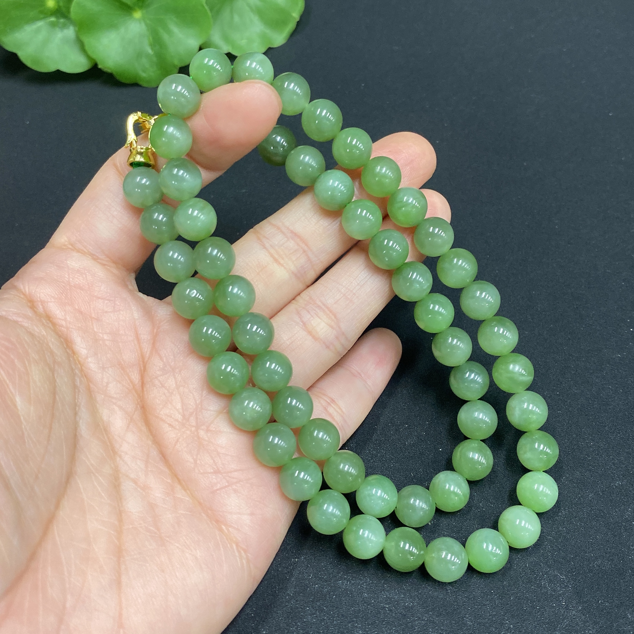 H32796392 Hetian Jade Bead Necklace Approx. 7.8mm Non-Gold-Inlaid Total Weight Approx. 47.3g
