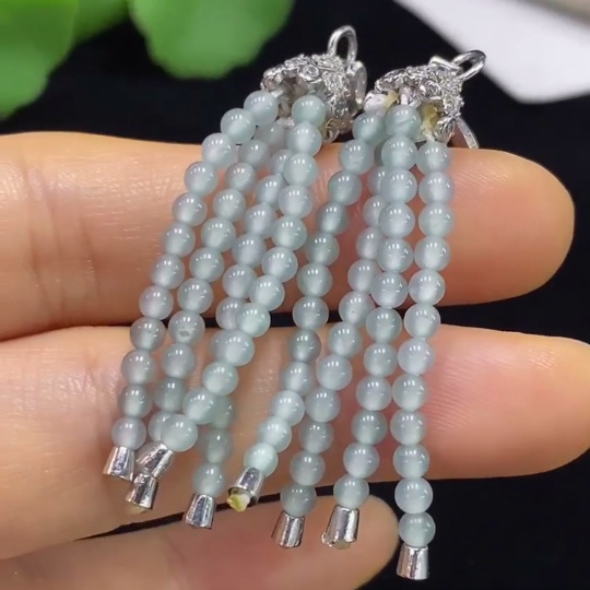 F34074825 Jadeite inlaid earrings non-gold total product weight about 7.79g