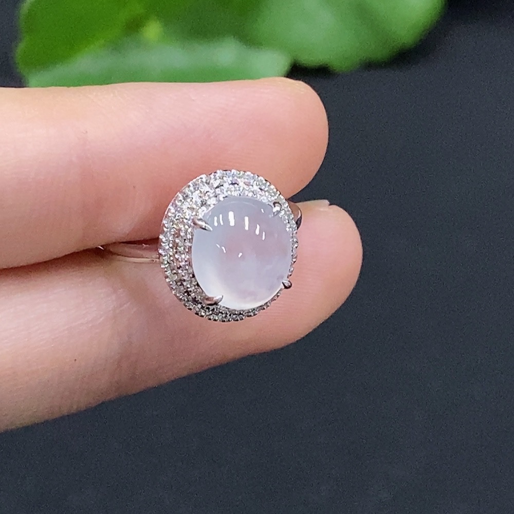 F33833403 Jadeite Cabochon Solitaire Ring 18K Gold Size 9 with Diamond Accent Total Weight Approx. 1.8g