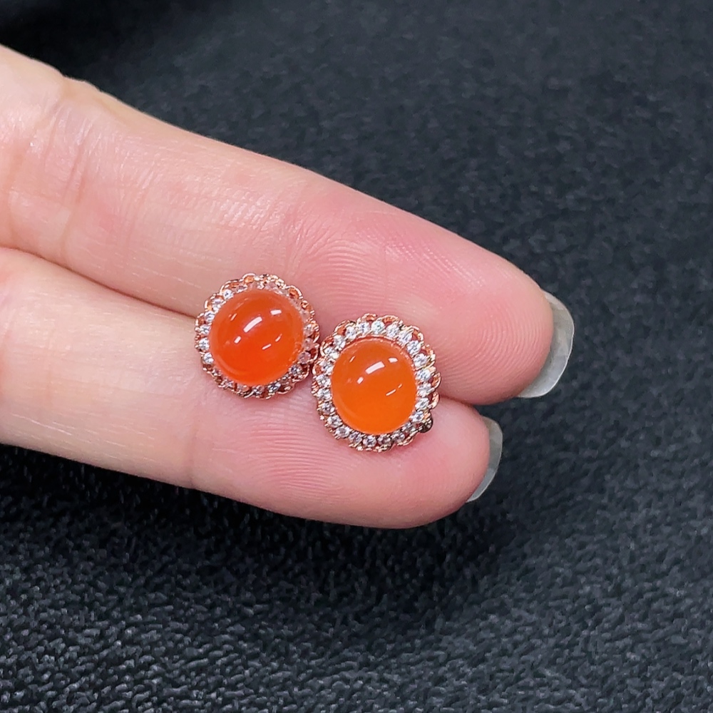 C34039434 Red Agate Earrings Non-Gold Total Weight Approx. 2.07g Size 7mm