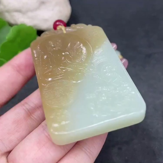 H33886297 Hetian Jade Pendant Amitabha Buddha with Non-Hetian Jade Beads Total Weight Approx. 95.5g (Incl. Chain)