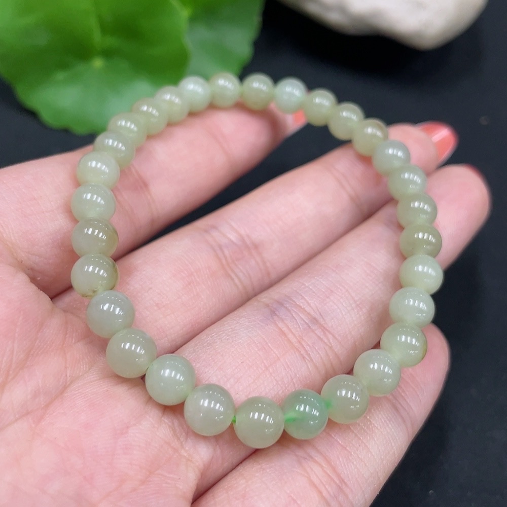 H34017618 Hetian Jade Beaded Bracelet, Approx. 6mm, Total Weight About 10.1g