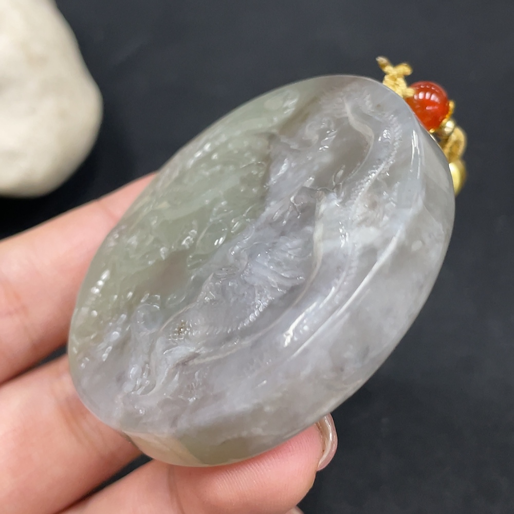H30561150 Hetian Jade Pendant    Dragon and Phoenix Bring Prosperity