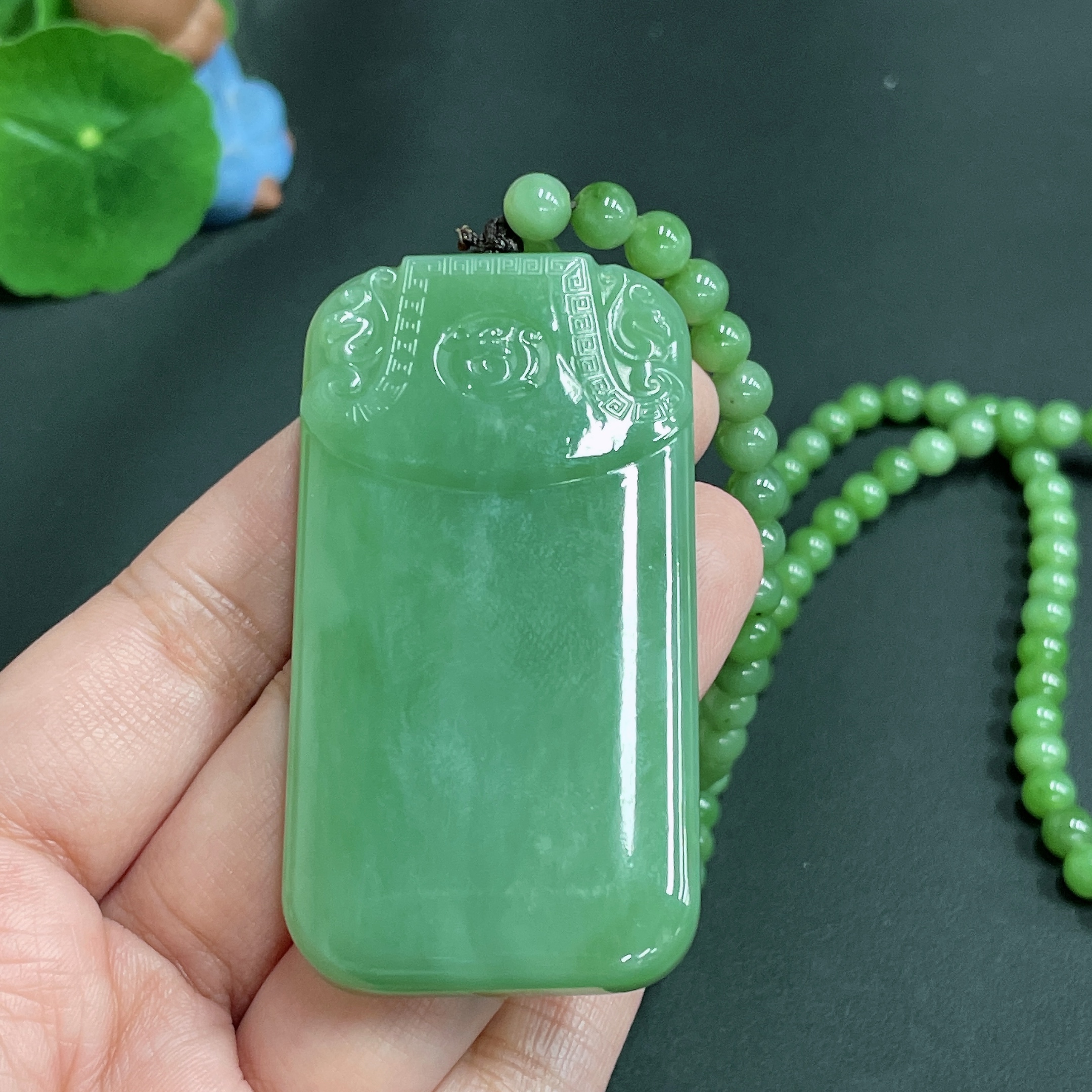 H23621624 Hetian Jade Pendant Antique-style Plaque Total Weight (including chain) 91.1g