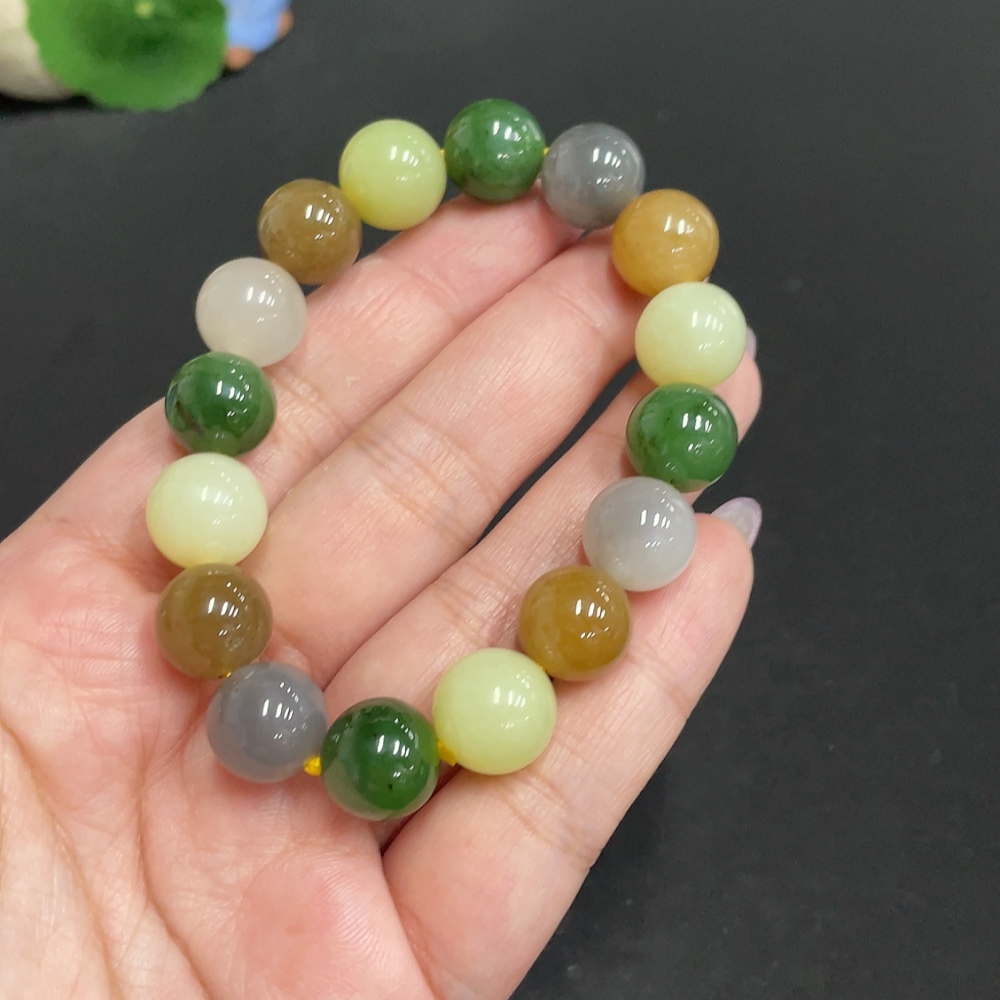 H33863438 Hetian Jade Bracelet, Approx. 12.1mm Beads, Total Weight Approx. 42.3g