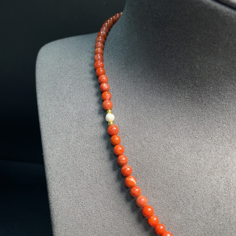C34993148 Red Agate Bead Necklace with Visible Organic Matter, Total Weight Approx. 14.33g, Size Approx. 4.6mm, Non-Gold, Paired with Pearls and Hetian Jade
