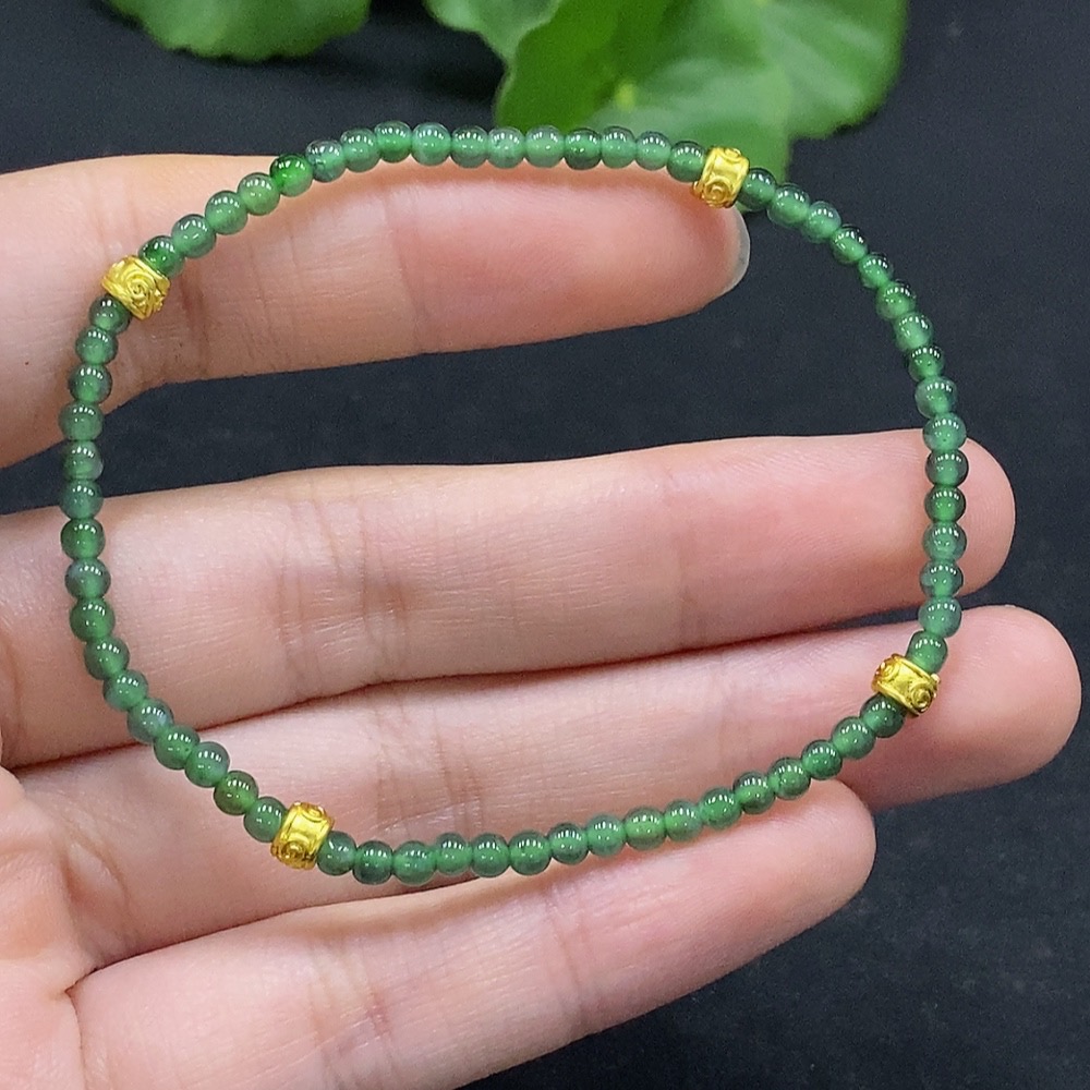 F33896227 Jadeite Bracelet Approx. 3mm Beads Total Weight Approx. 3.54g Non-Gold Inlaid