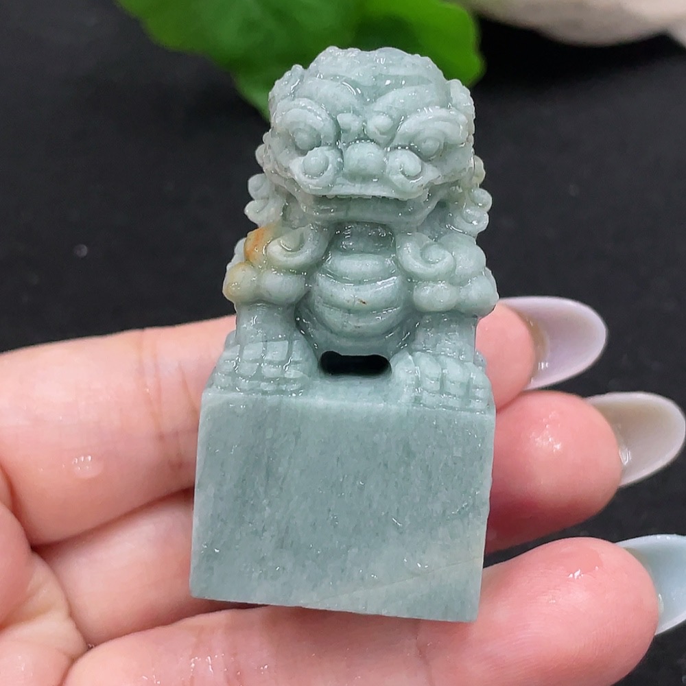 F33898649 Jadeite Rough Carved Lion Seal Total Weight Approx. 73.7g