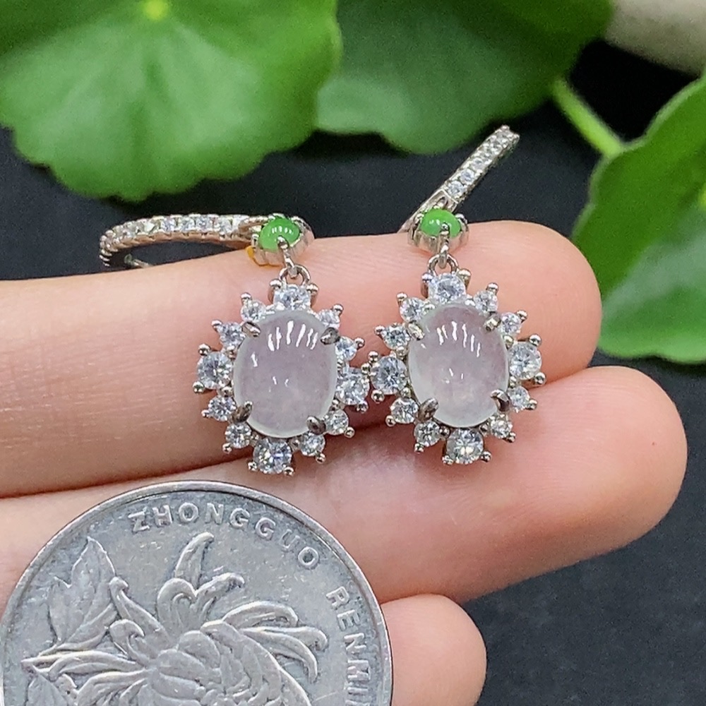 F33832781 Jadeite Cabochon Earrings (Non-Gold Setting, Total Weight Approx. 4.65g)