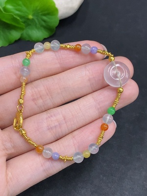 F34967858 Jadeite bracelet (No imprint, surface gold content Au99%) Total weight approx. 7.9g (Yellow and red color origin undetermined)