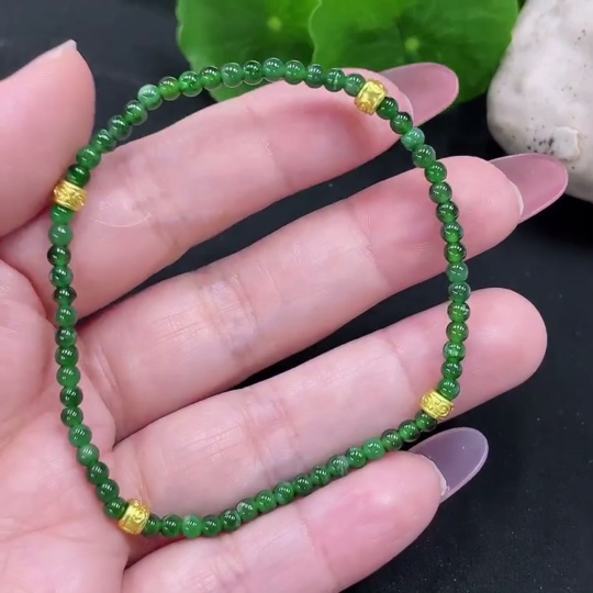 F34983096 Jadeite Bracelet Approx. 3mm Beads Total Weight Approx. 3.5g Non-gold Inlaid