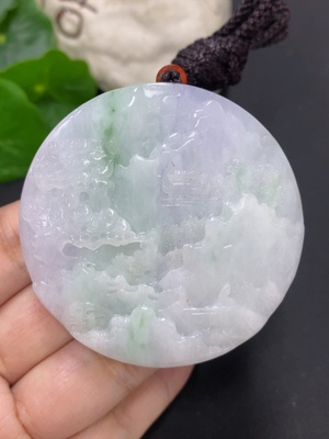F41927063 翡翠山水牌挂件 货品含绳总重约89.8克