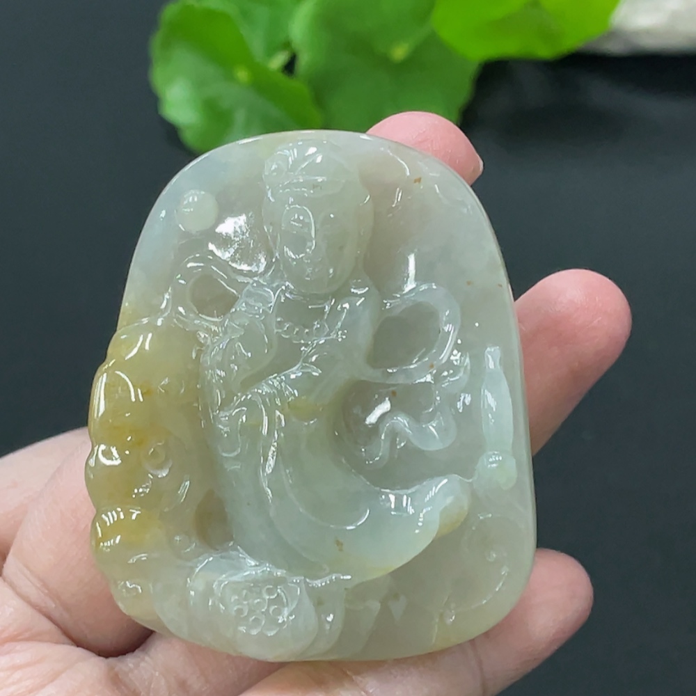F35109714 Jadeite Guanyin Pendant, Total Weight Approximately 47.19g