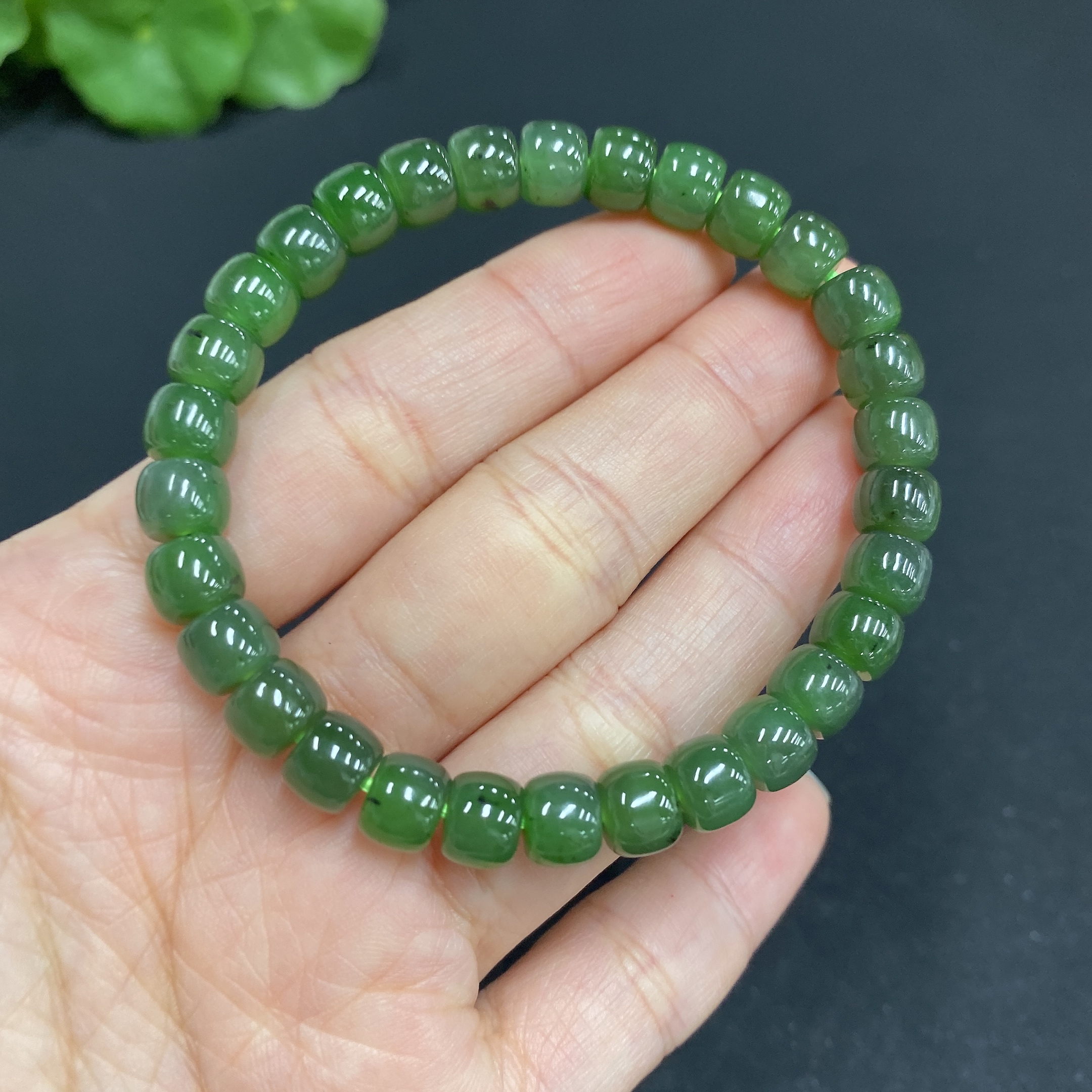 H34987148 Hetian Jade Bracelet, Approx. 6.8mm Beads, Total Weight Approx. 16.1g