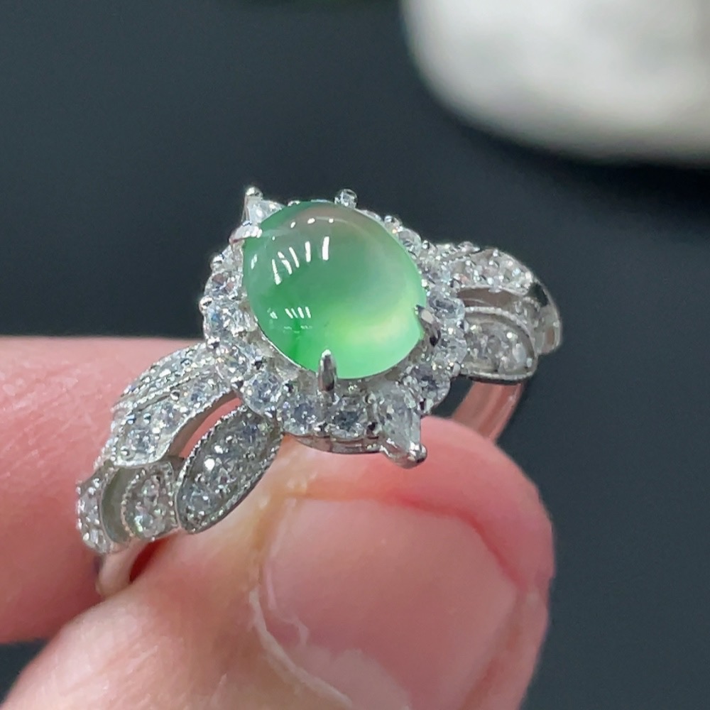 F30518964 Jadeite Cabochon Inlaid Ring Non-Gold Inlaid Adjustable Size Total Weight Approx. 2.73g