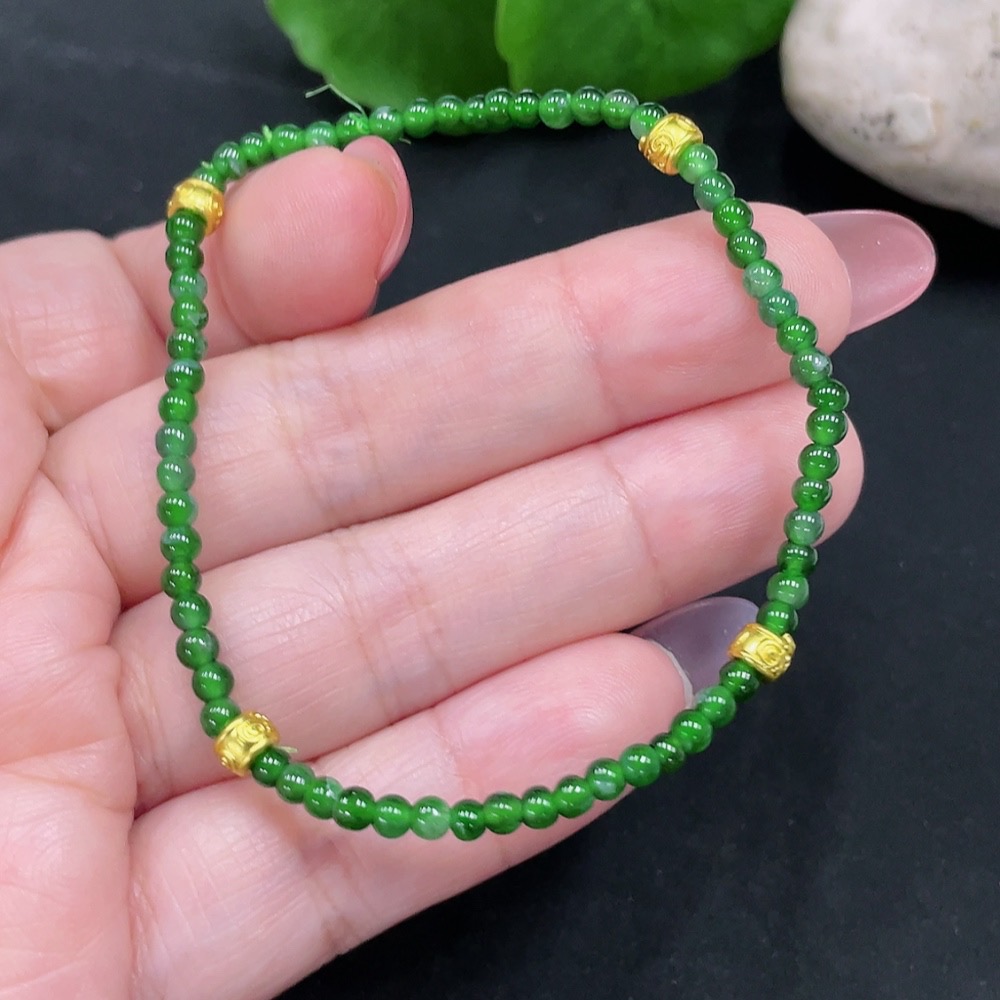F34983099 Jadeite Bracelet Approx. 3mm Beads Total Weight 3.4g (Non-Gold Inlaid)