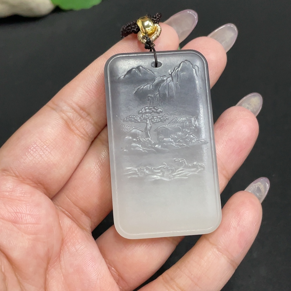 H34956432 Hetian Jade Pendant Landscape Total Weight Approx. [with Rope] 40g