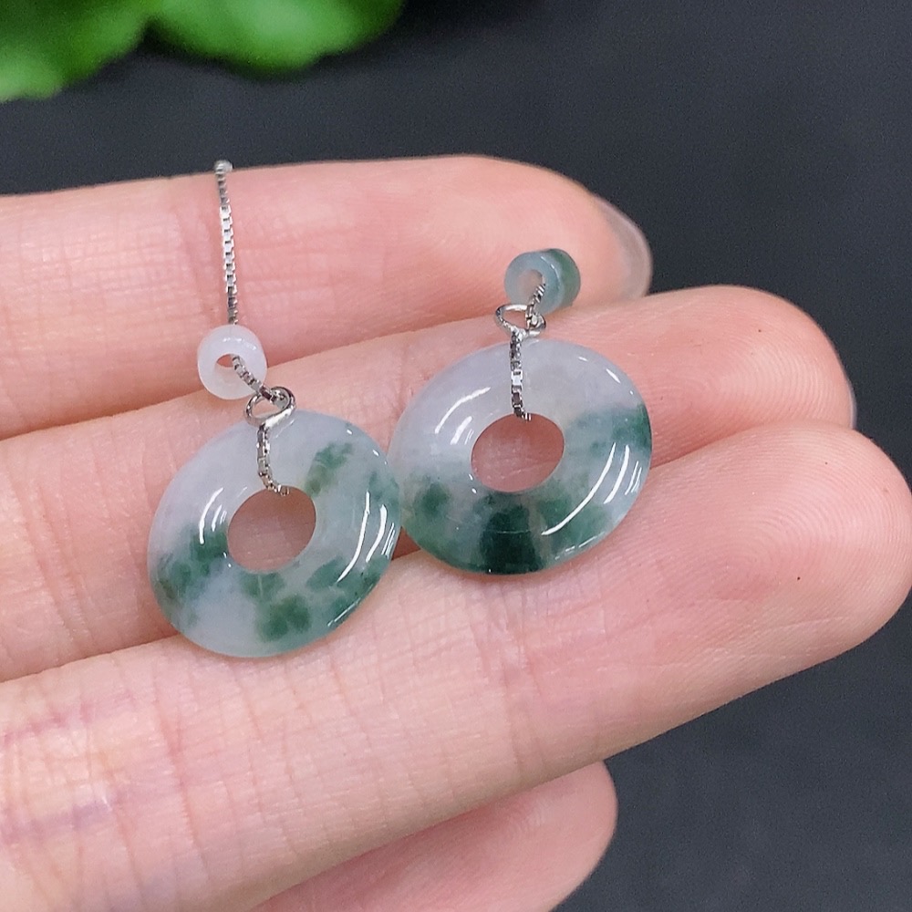 F35079278 Jadeite Donut Drop Earrings Non-Gold Setting Total Weight Approx. 2g