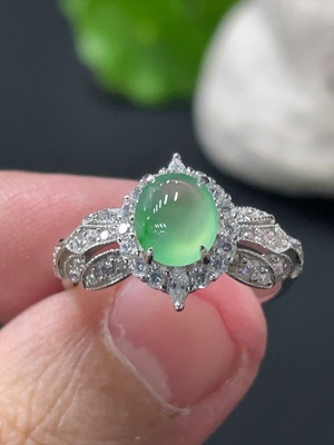 F30518964 Jadeite Cabochon Inlaid Ring Non-Gold Inlaid Adjustable Size Total Weight Approx. 2.73g