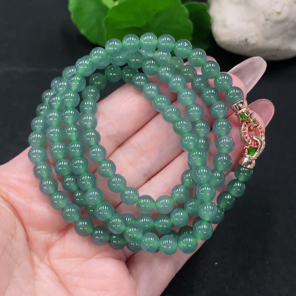 F34013174 Jadeite Bead Necklace Approx.5.8mm Total Weight Approx.43.8g (Non-gold Inlaid)