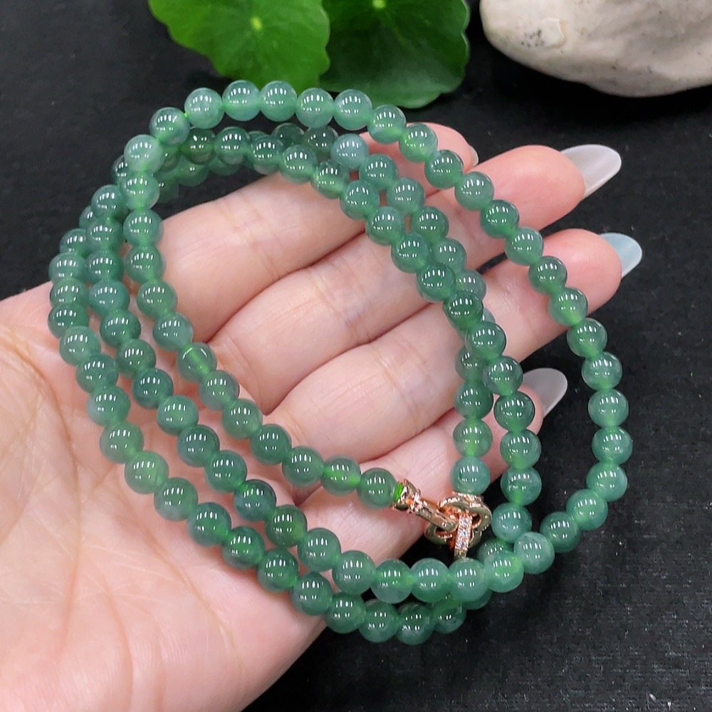 F33899411 Jadeite Bead Necklace Approx. 6mm Total Weight About 41.7g Non-gold Setting