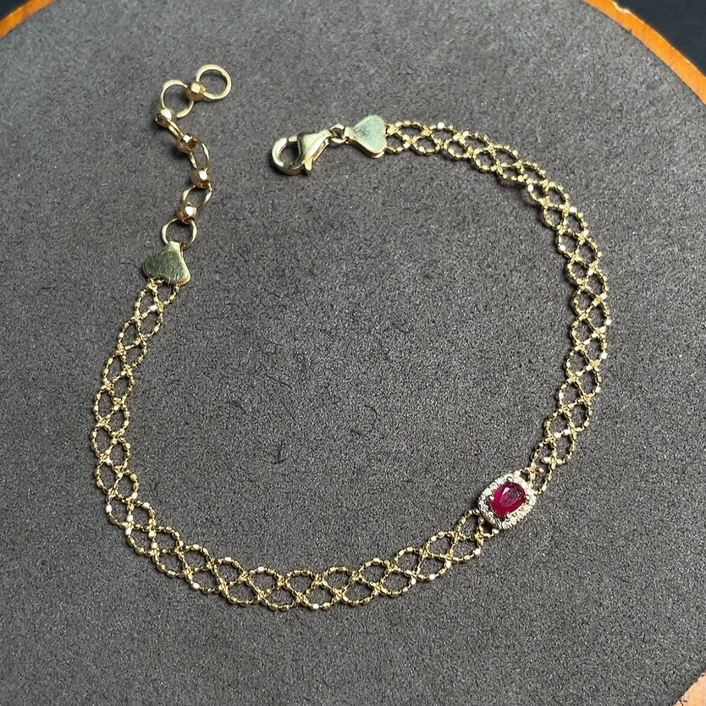 C33921944 Ruby Bracelet with Filling, 18K Gold, Diamond Accents, Total Weight Approx. 2.64g