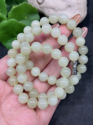 H32778242 Hetian Jade Bead Necklace Approx. 7.8mm Non-Gold Total Weight Approx. 44.4g