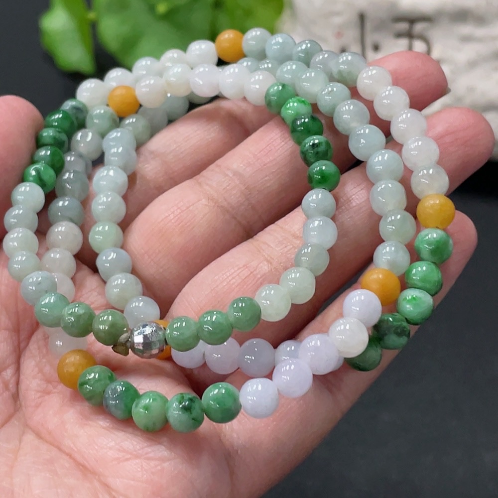 F34057808 Jadeite Bead Necklace Approx 5.8mm Total Weight Approx 34.31g Non-Gold Yellow Part Color Origin Undetermined Contains Other Mineral Components