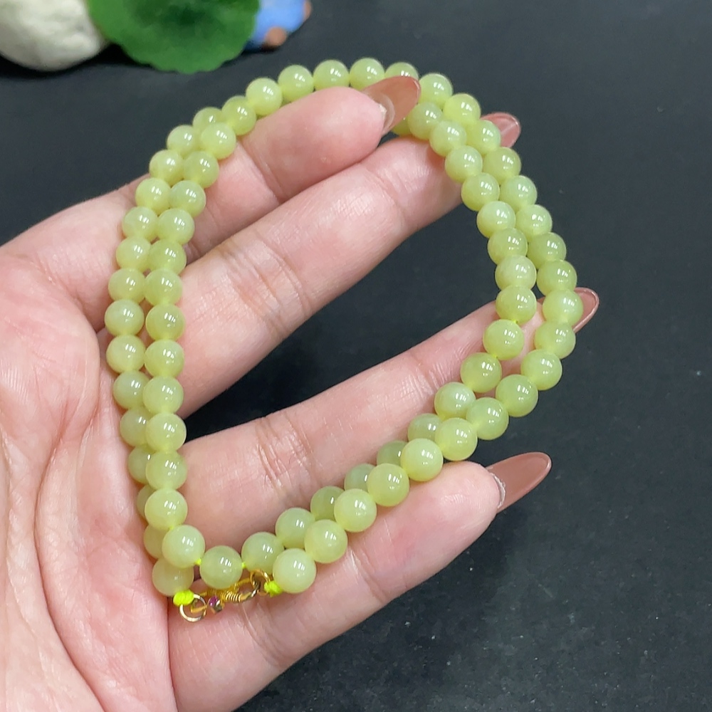 H34011808 Hetian Jade Bead Necklace, Approx. 5.9mm, Total Weight Approx. 26.2g, Non-Gold