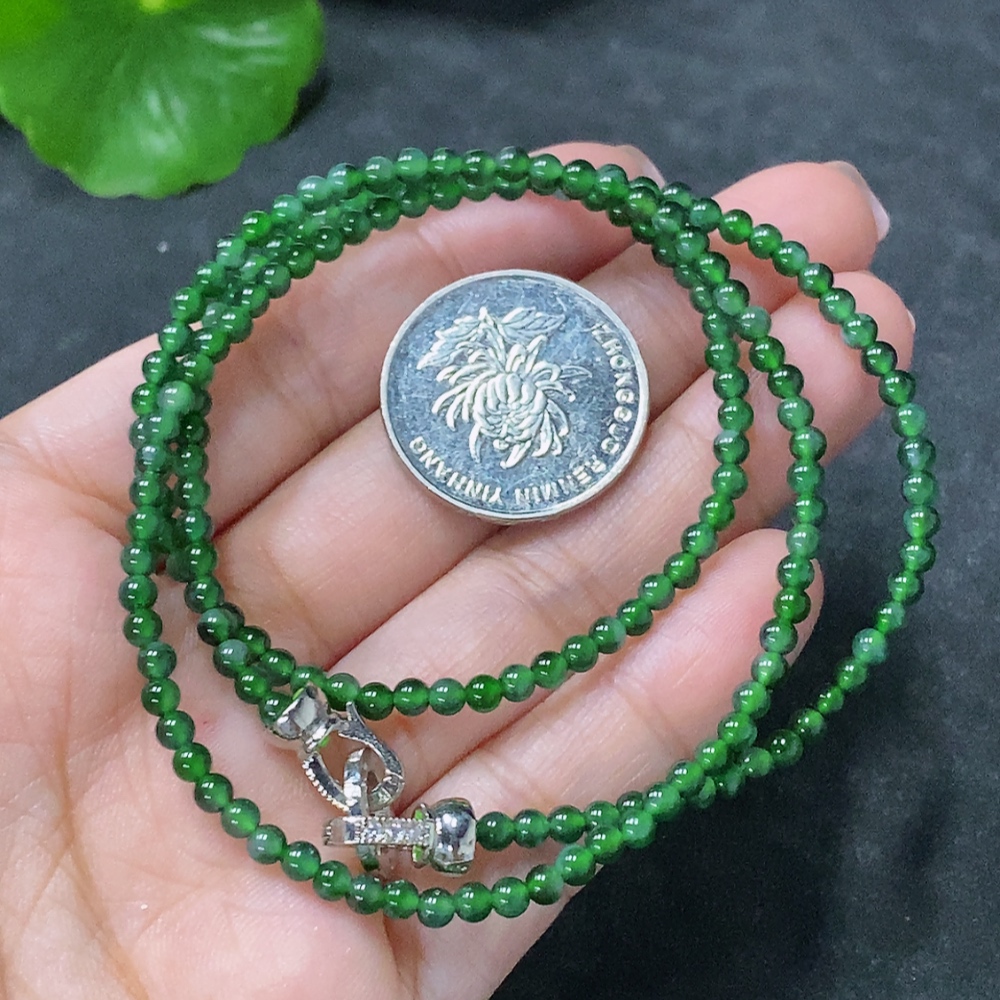 F34030541 Jadeite Bead Necklace Approx. 3mm Non-Gold Total Weight Approx. 9.6g