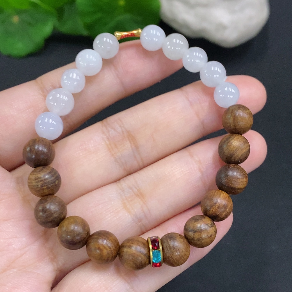 F34022816 Jadeite bead strand approx. 7mm (unmarked, red-marked surface tested gold content Au75%, remaining non-gold) total weight approx. 10.1g