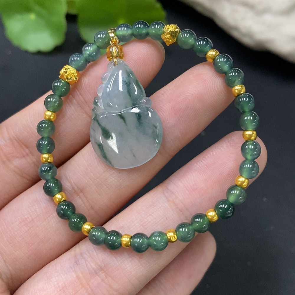 F27151529 Jadeite Gourd Bracelet with Non-Gold Clasp and Au99% Other Components, Total Weight Approx. 7.05g