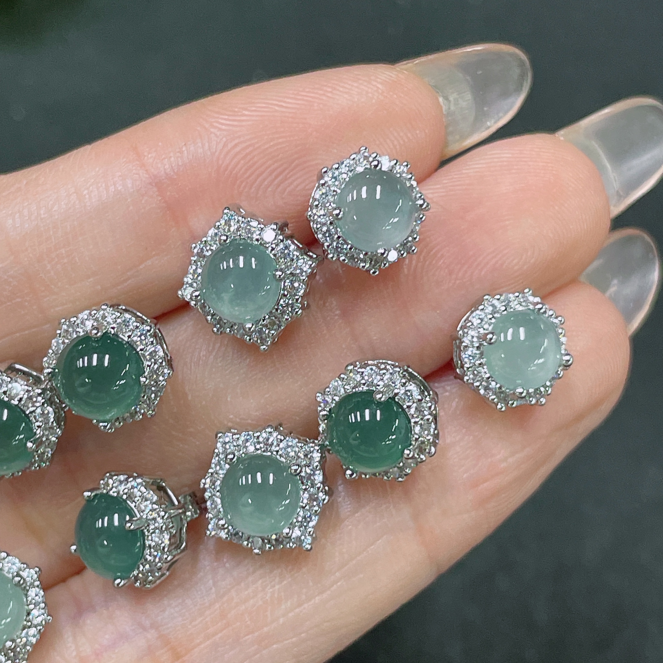 F34065109 Jadeite Inlaid Earrings Non-Gold Sell as a Lot