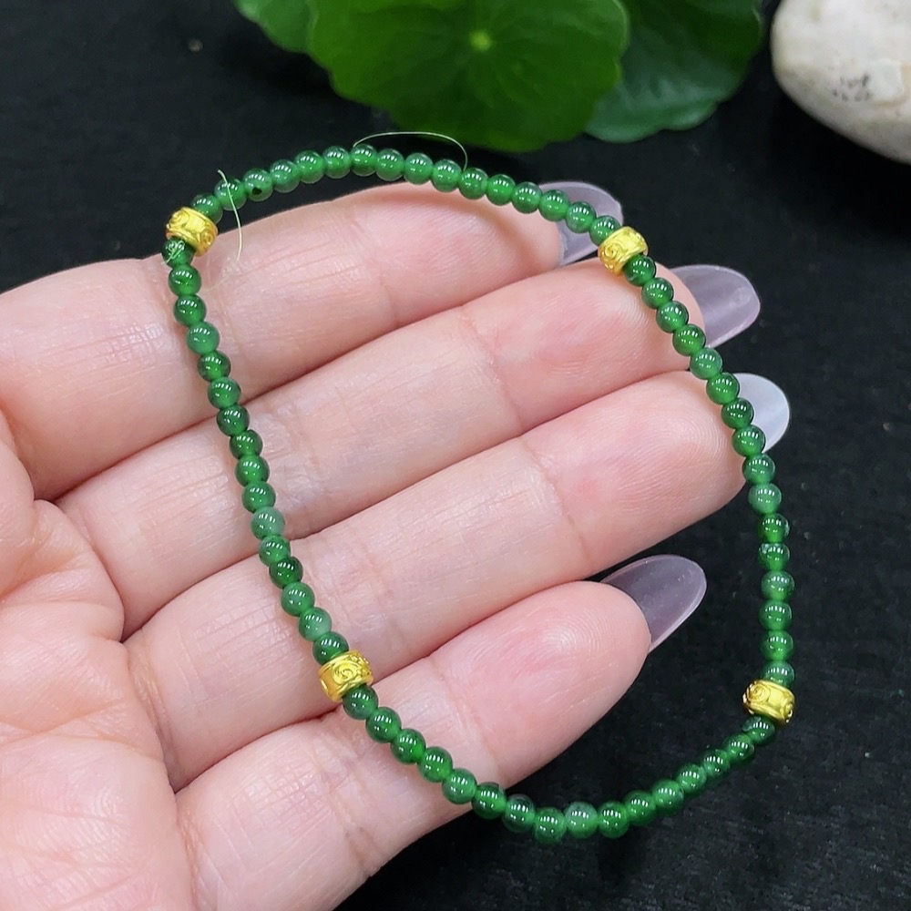F33918303 Jadeite Beaded Bracelet Approx. 3mm Beads Total Weight Approx. 3.5g Non-gold-inlaid