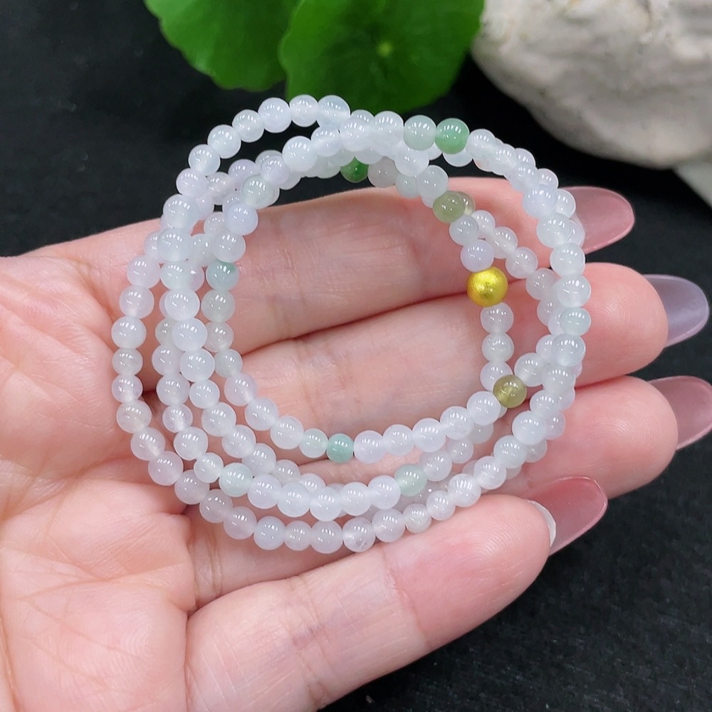 F33826783 Jadeite Beaded Necklace Approx. 3.8mm Non-Gold-Inlaid Total Weight Approx. 13.48g