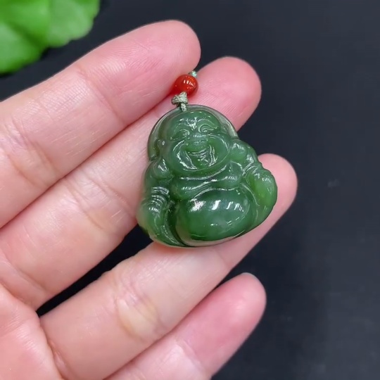 H34037751 Hetian Jade Jasper Pendant - Buddha Figure - Total Weight (with rope): 8.5g